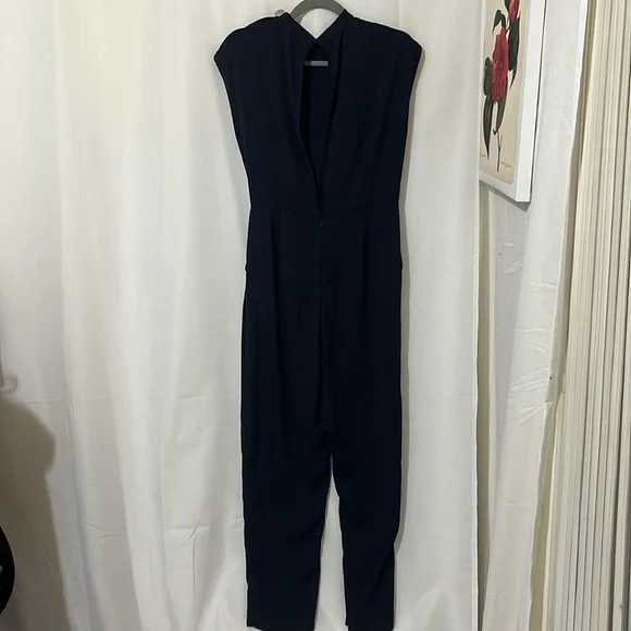 Zara Used Dark Blue High Collar Open Back Jumpsuit a301 - Picture 4 of 5